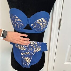 Luli Fama Blue Bikini with Floral Embroidery